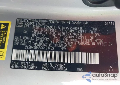 2012 Lexus Rx 350 from USA, damaged, VIN 2T2BK1BA8CC121489